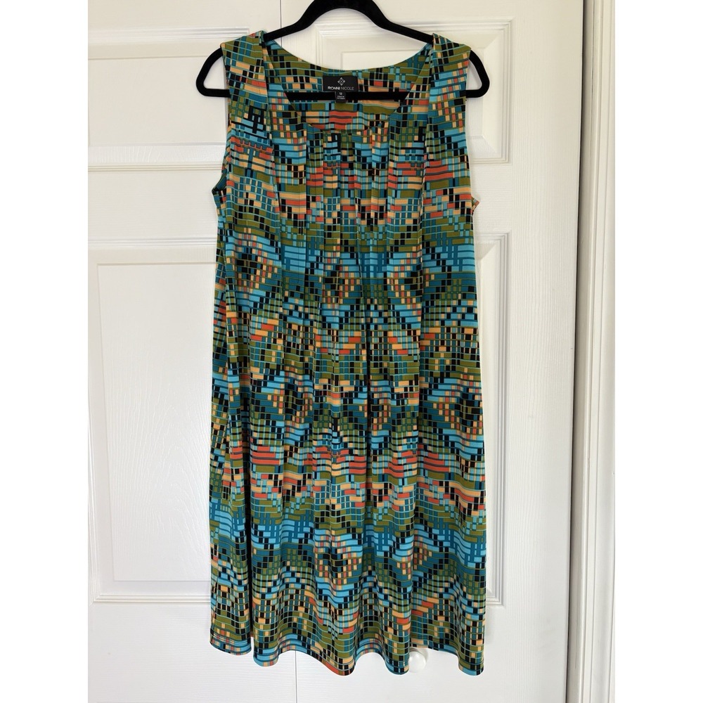 Ronni Nicole Women's Geometric Multicolor Sleeveless Plus Size Dress, Size 12,